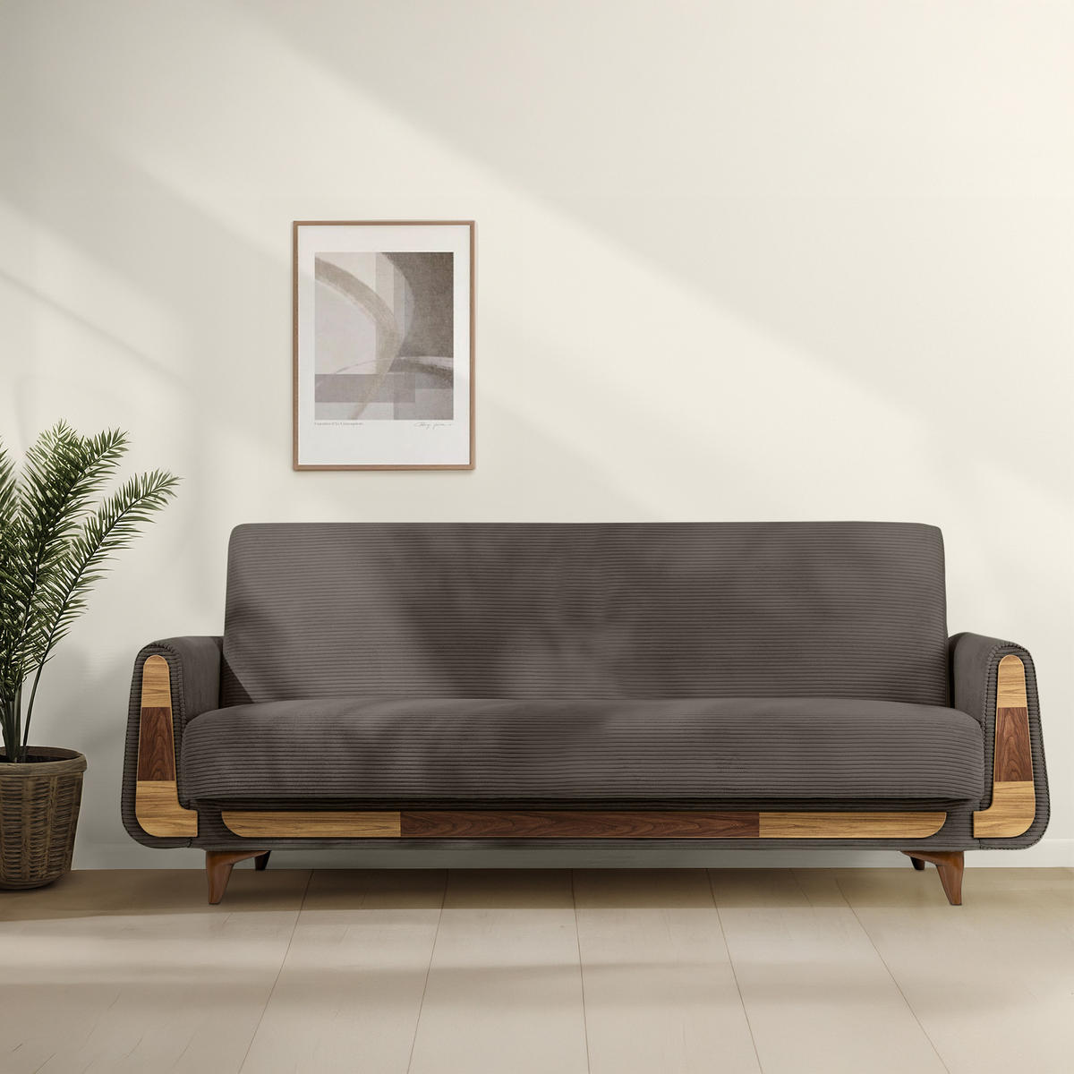 3-SITZER-SCHLAFSOFA GUSTAVO II mit Armlehnen, Graubeige - Greige/Beige, Holz/Holzwerkstoff (230/98/98cm) - KONSIMO®