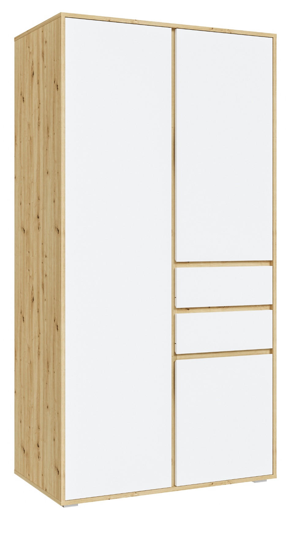 KLEIDERSCHRANK weiß, Eiche Artisan 100 x 194 cm, Drehtürenschrank 3-türig - Silberfarben/Weiß, Holzwerkstoff/Kunststoff (100/194/56cm) - Inn.Furn