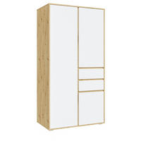 KLEIDERSCHRANK weiß, Eiche Artisan 100 x 194 cm, Drehtürenschrank 3-türig - Silberfarben/Weiß, Holzwerkstoff/Kunststoff (100/194/56cm) - Inn.Furn