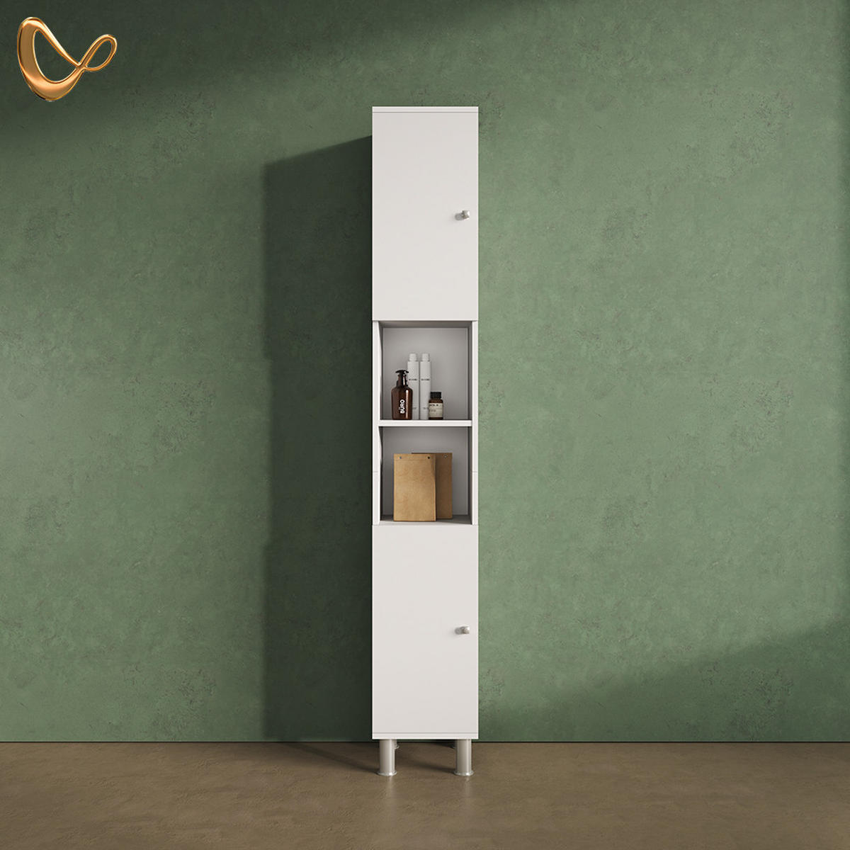 BADSCHRANK Fucino Weiß 30 x 190 cm - Weiß, Holzwerkstoff (30/190/30cm) - Livinity®