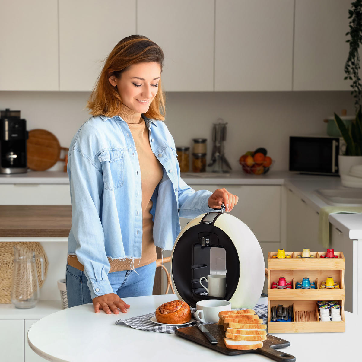 TEE-ORGANIZER - Hellbraun, Holz/Holzwerkstoff (27/24/17.5cm) - Relaxdays