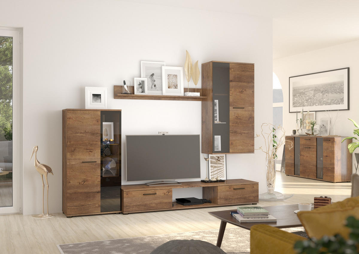 WOHNWAND CERES - Dunkelbraun, Holzwerkstoff (240/180/40cm) - Meblini