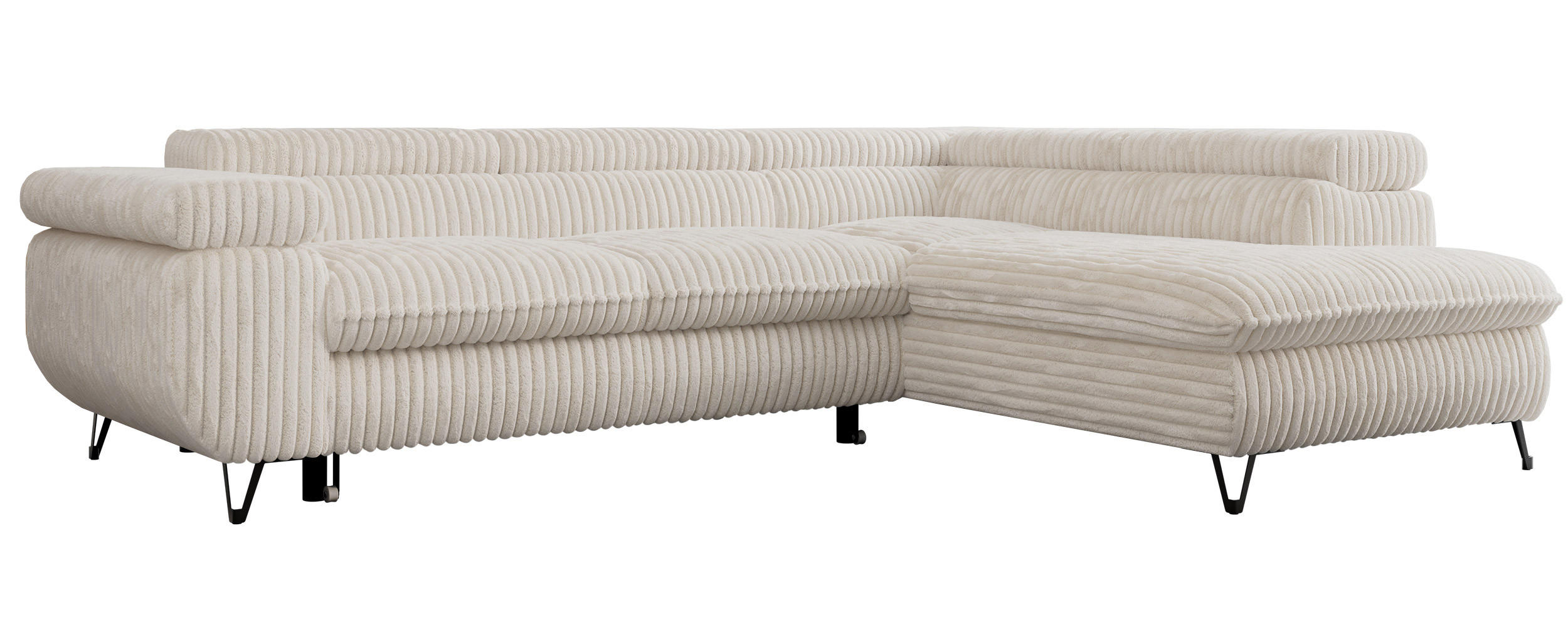 ECKSOFA PEDRO L Beige Cord - Rechts Seite - Beige/Schwarz, Textil/Metall (273/208cm) - MKS