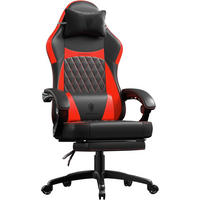 GAMING-STUHL ergonomischer mit Lendenwirbelstütze, Fußstütze, PU-Leder - Rot, Leder (65/127/63cm)