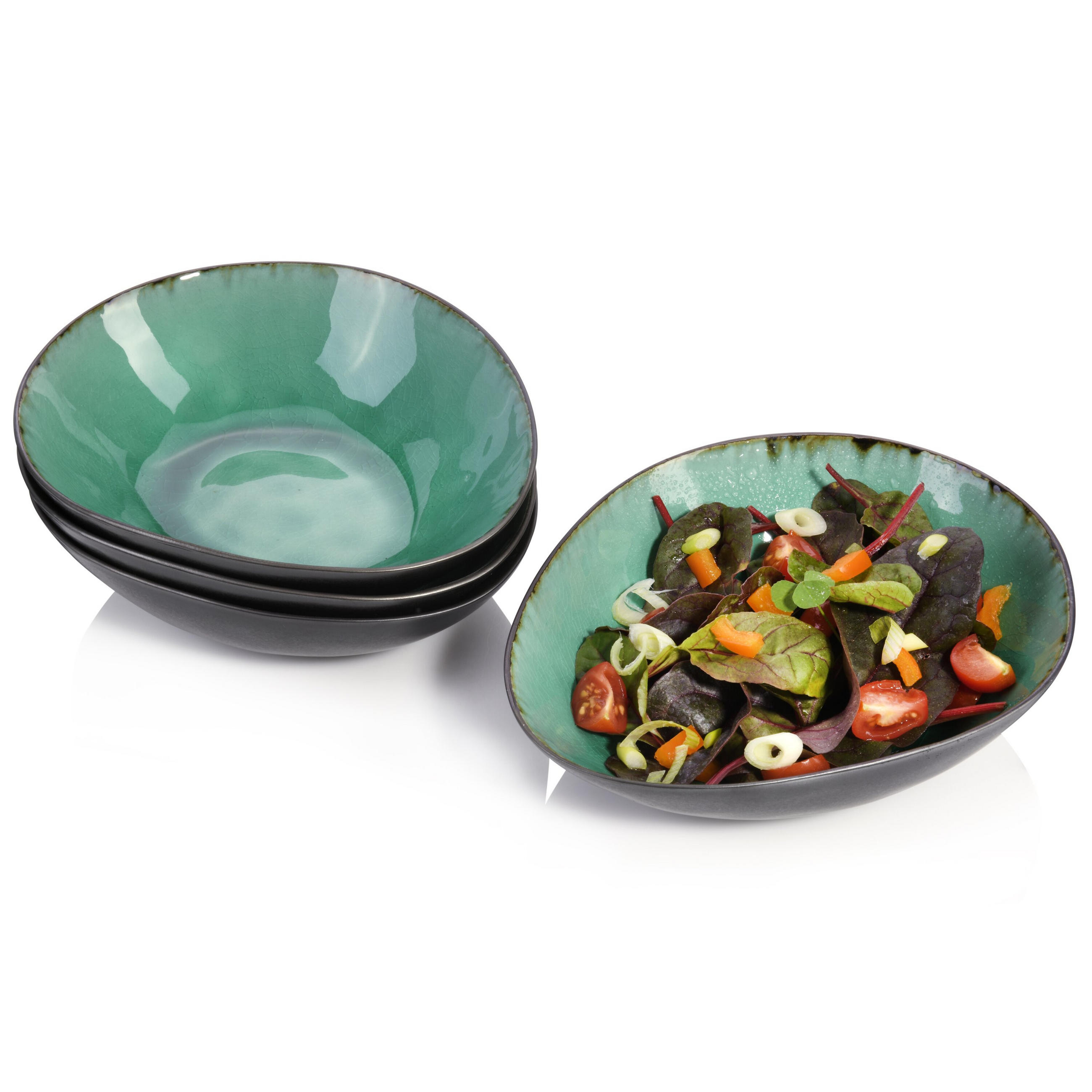 SALATSCHALEN SET PALM BEACH - 4 teilig aus Steingut - Grün, Keramik (20cm) - Sänger