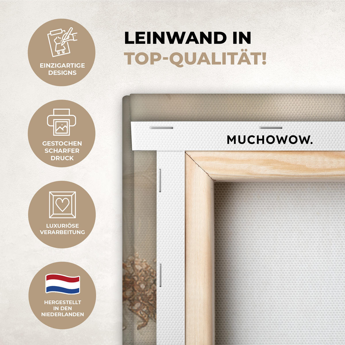 LEINWANDBILD Löwe - Wildtiere - Pflanzen - Natur - Blumen Deko XXL 80x120 cm - Beige, Textil (80/120cm) - MuchoWow