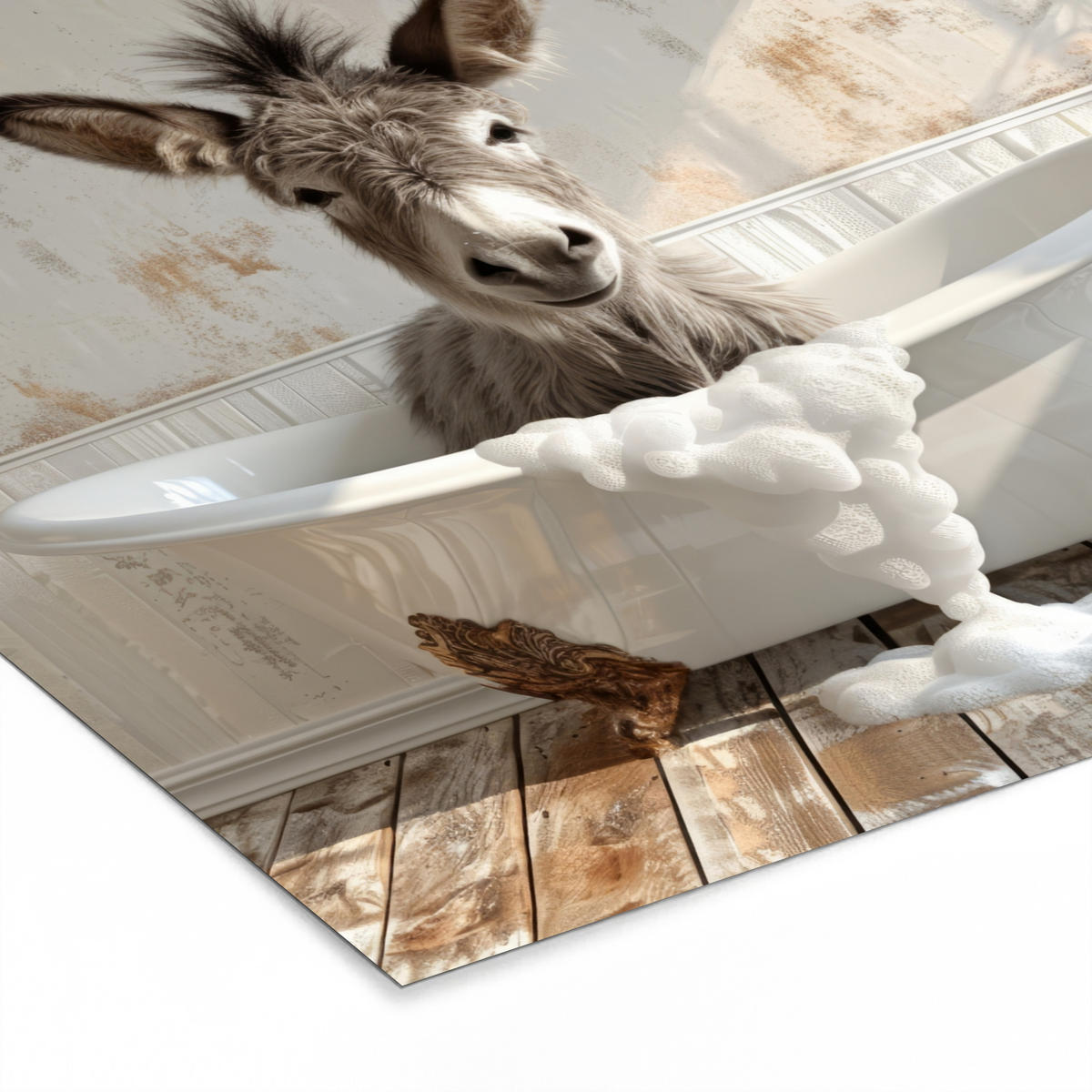 POSTER MIT RAHMEN Esel - Tiere - Badewanne - Schaumstoff 40x40 cm - Weiß, Papier (40/40cm) - MuchoWow