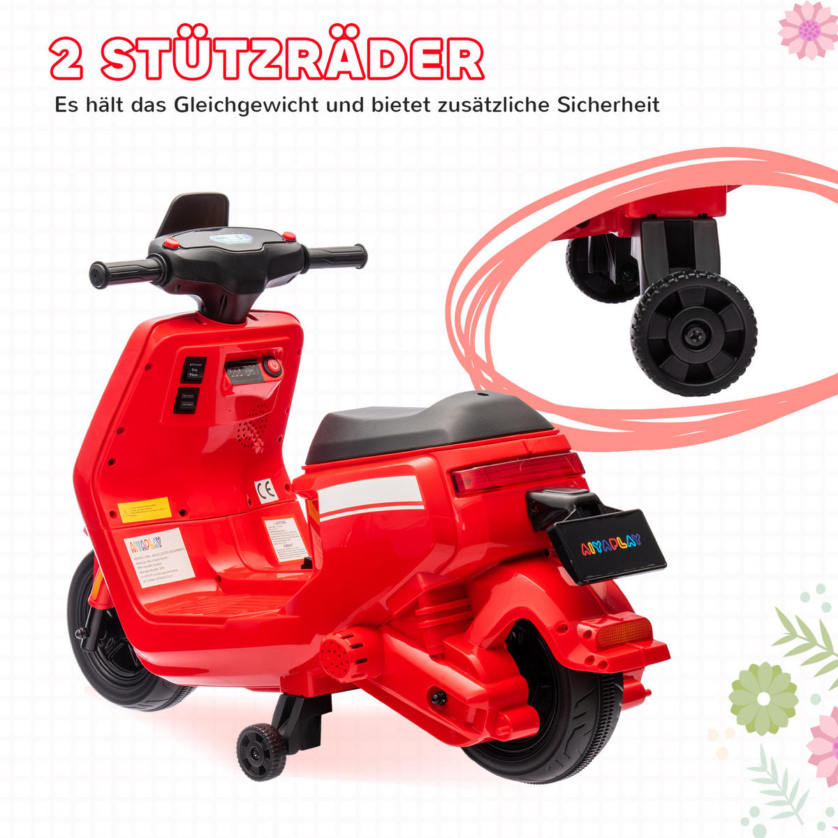 KINDER Elektro-Motorrad - Rot, Metall (90/39/61cm) - AIYAPLAY