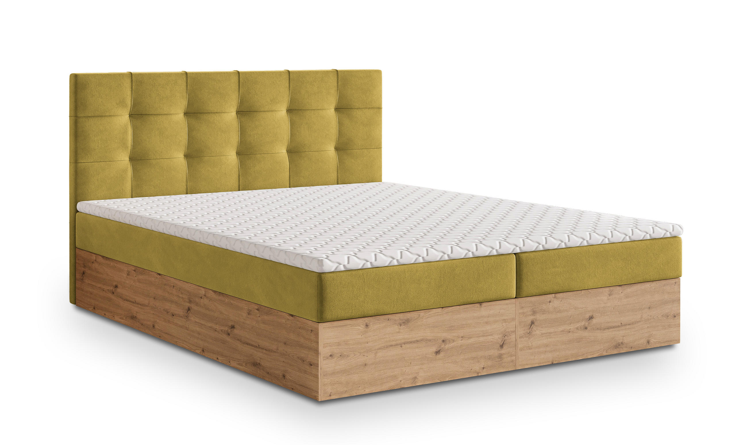 BOXBETT MOLVEN 180x200 cm mit Matratze und Topper - Gelb - Gelb, Holz (180/200cm) - MASSENO