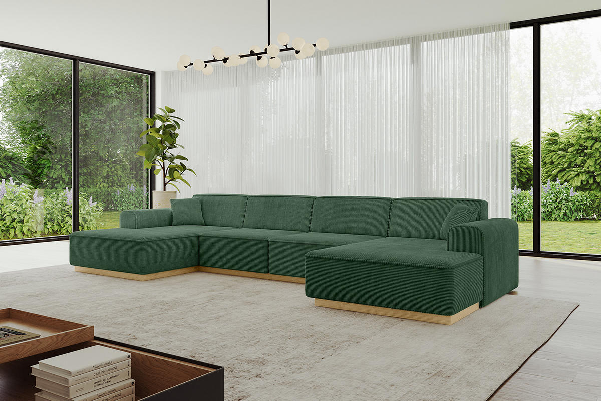 WOHNLANDSCHAFT IREA-U2-v2 - 382x165x81 cm Grün - Grün, Holzwerkstoff/Textil (382/81/165cm) - ALTDECOR
