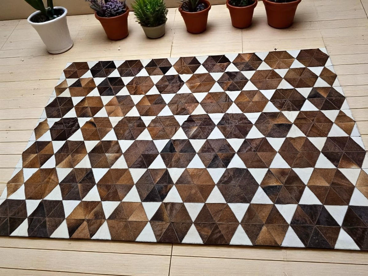 TEPPICH Patchwork Kuhfell Hexagonmuster handgefertigt 200/300 cm - Hellbraun/Dunkelbraun, Fell (200/300cm) - Provellus