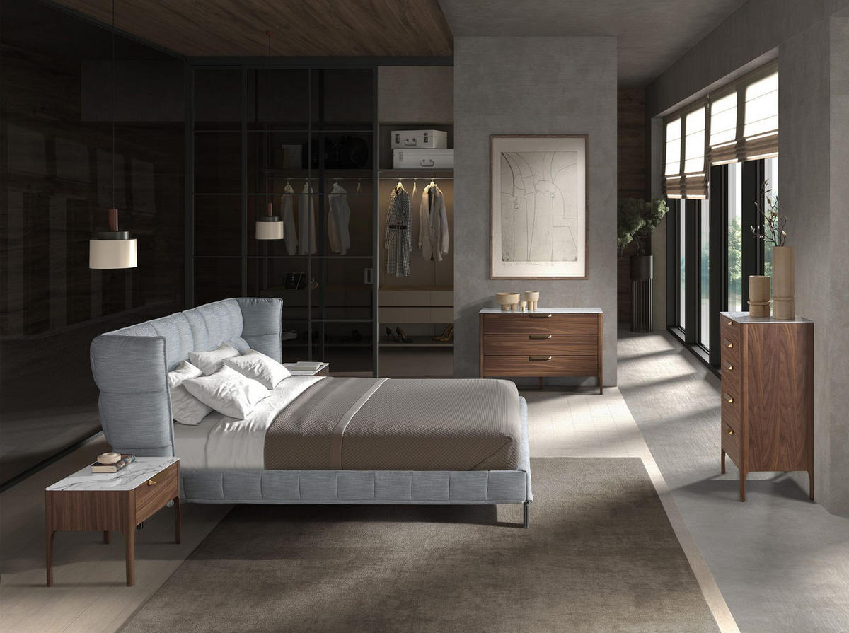 KOMMODE Kommode aus Nussbaumholz mit Glasplatte aus Marmorimitat 120/45/80 cm - Edelstahlfarben/Walnussfarben, Holz/Stein (120/80/45cm) - ANGEL CERDA