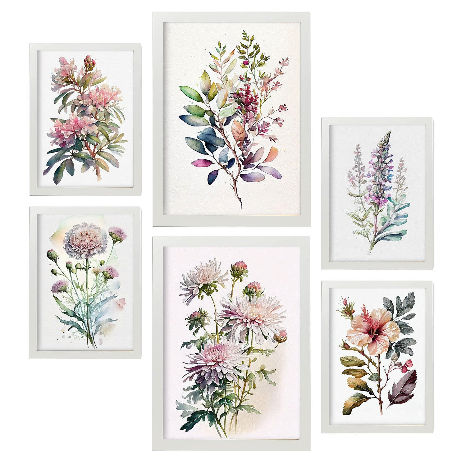 POSTER Set Mit 6 Landblumen Vollfarbige Natur Und Botanikdrucke Mit Blumenmotiven Auf Reinweißen Hintergründen Innenarchitektur A3 & A4 Weißer Rahmen - Weiß, Papier (29/3cm) - Nacnic
