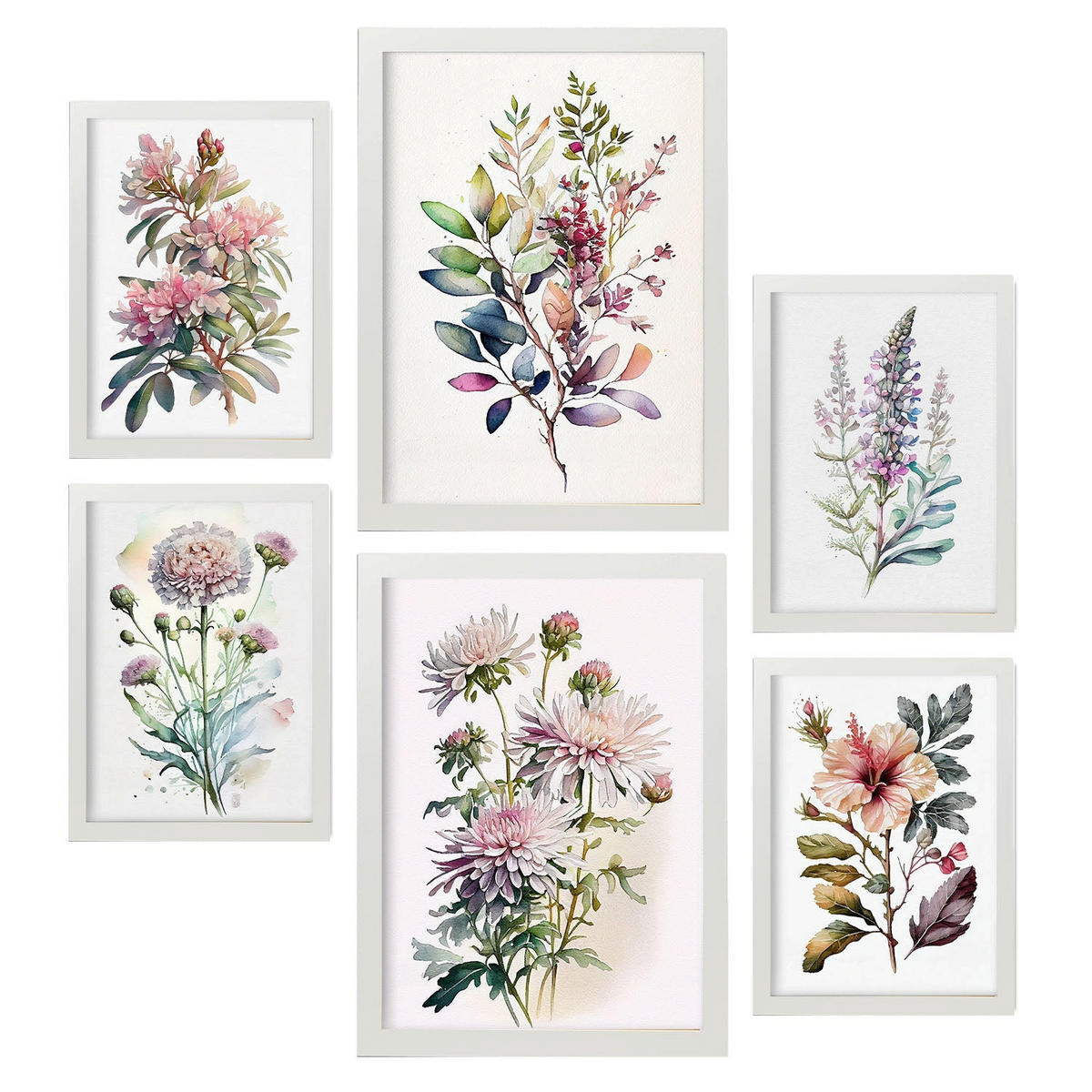 POSTER Set Mit 6 Landblumen Vollfarbige Natur Und Botanikdrucke Mit Blumenmotiven Auf Reinweißen Hintergründen Innenarchitektur A3 & A4 Weißer Rahmen - Weiß, Papier (29/3cm) - Nacnic
