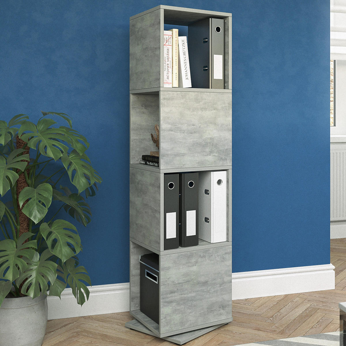 DREHREGAL Beton 35.2 x 144.2 cm - Grau, Holzwerkstoff (35.2/144.2/35.2cm) - Vicco