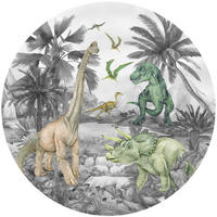 SELBSTKLEBENDE runde Tapete Dinosaurier Ø 70 cm - Grau, Papier (70/70/70cm) - Sanders & Sanders