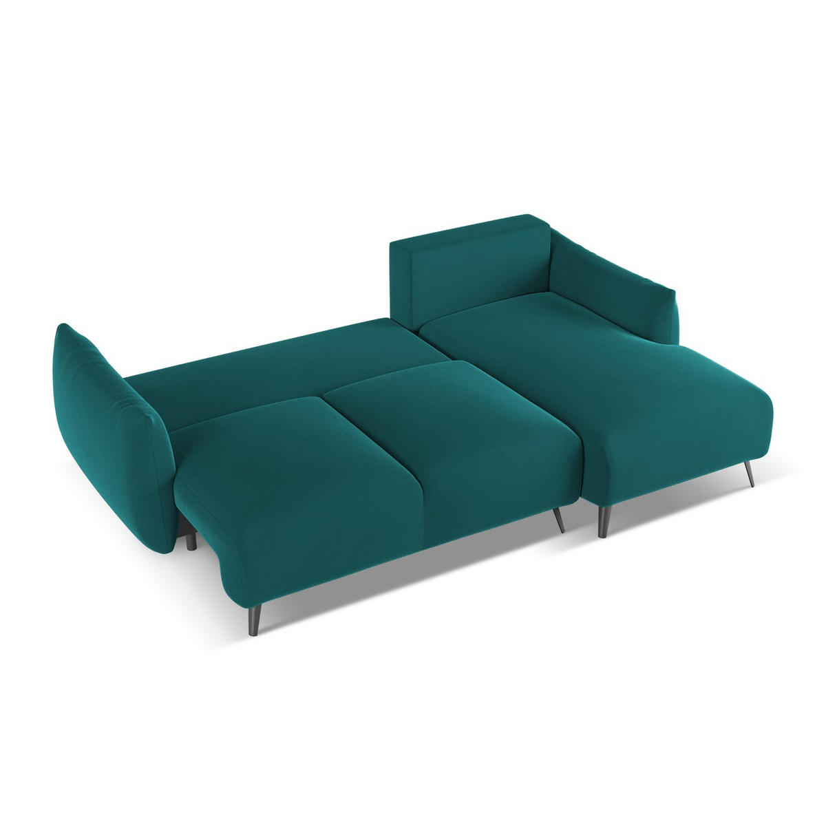 ECKSOFA mit Schlaffunktion Samt Stoff Blau - Blau/Petrol, Textil/Metall (242/162cm) - LaMiaSofa