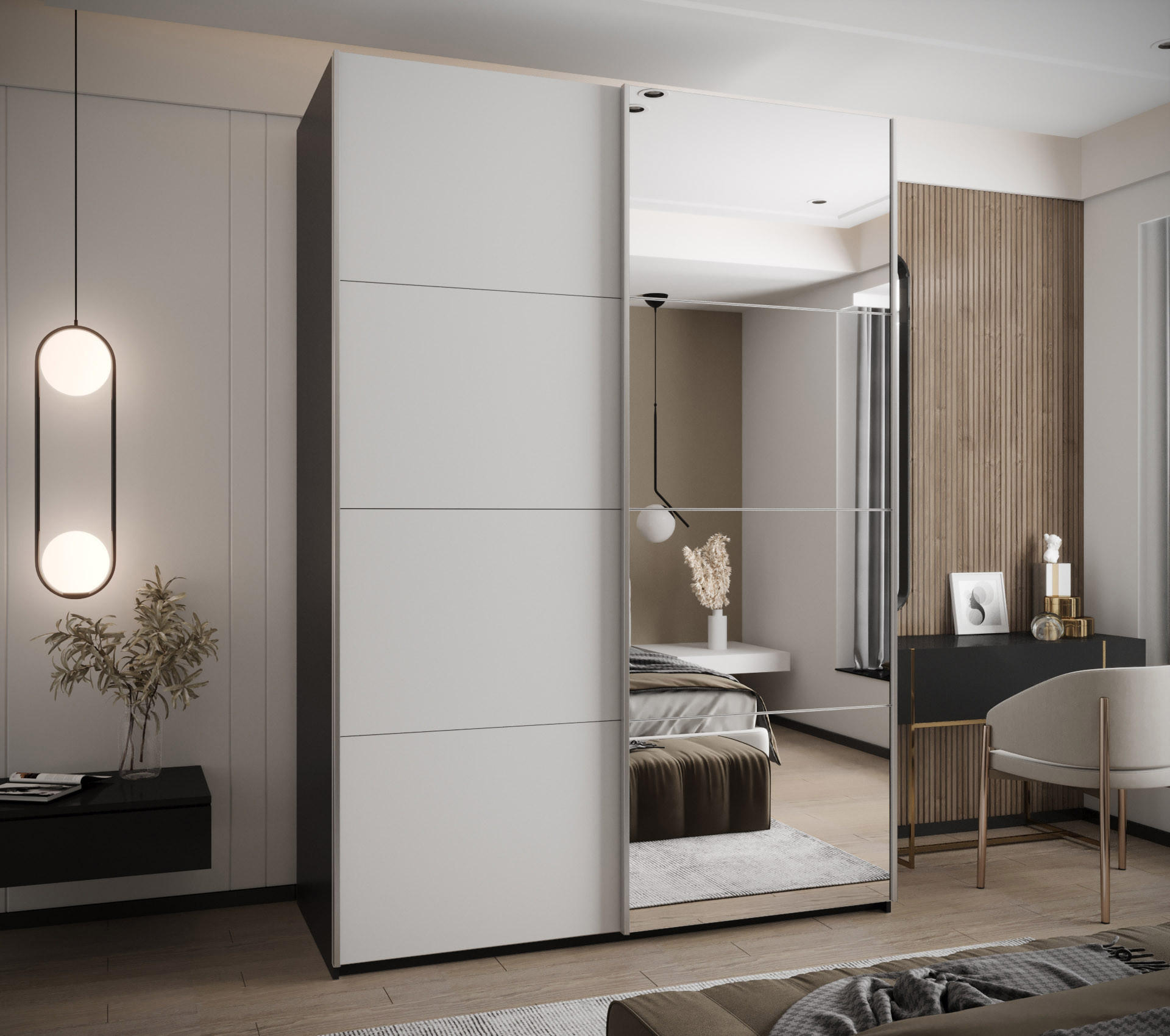 SCHWEBETÜRENSCHRANK 245,5/170/64 2-türig - Silberfarben/Schwarz, Holz/Metall (170/245/64cm) - Abiks Möbel