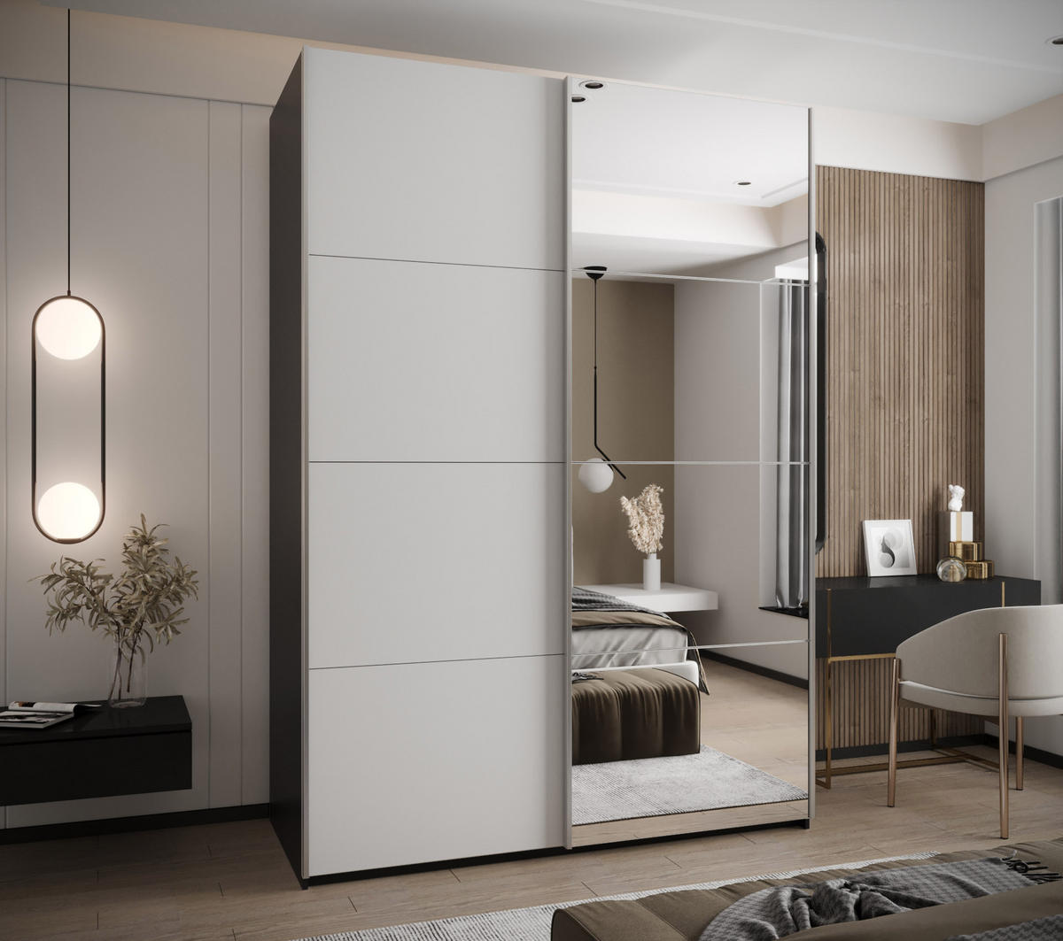 SCHWEBETÜRENSCHRANK 245,5/170/64 2-türig - Silberfarben/Schwarz, Holz/Metall (170/245/64cm) - Abiks Möbel