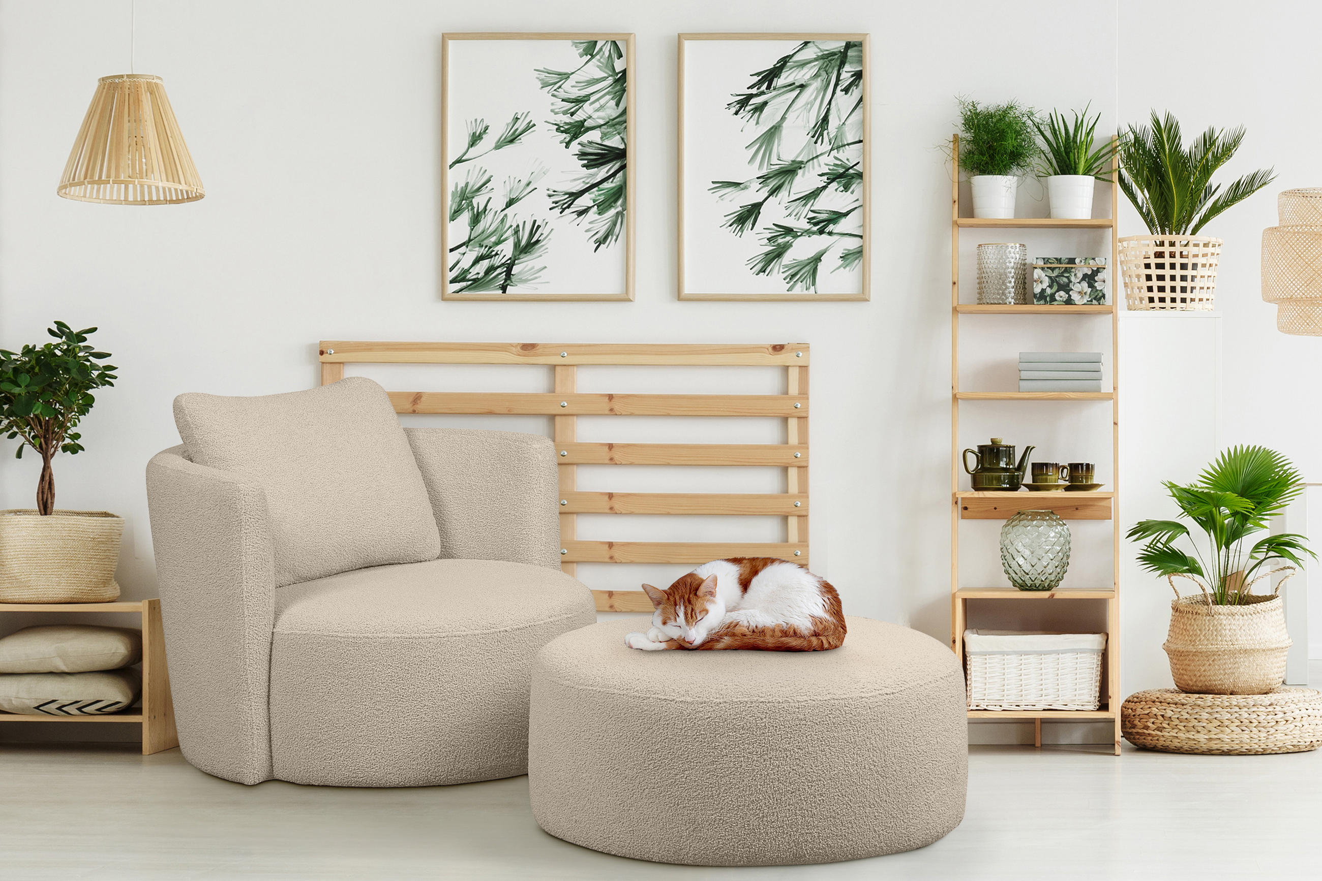 Thumbnail - Konsimo® Drehsessel, Beige, Ecru, Textil, 92x75x94 cm, Hergestellt in Europa, Wohnzimmer, Sessel, Polstersessel