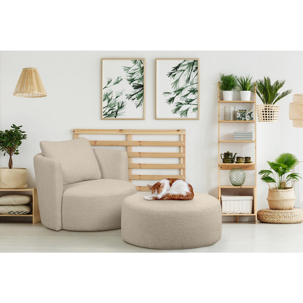 Thumbnail - Konsimo® Drehsessel-Set, Ecru, Textil, Rund, 92x75x80 cm, Hergestellt in Europa, Wohnzimmer, Sessel, Polstersessel