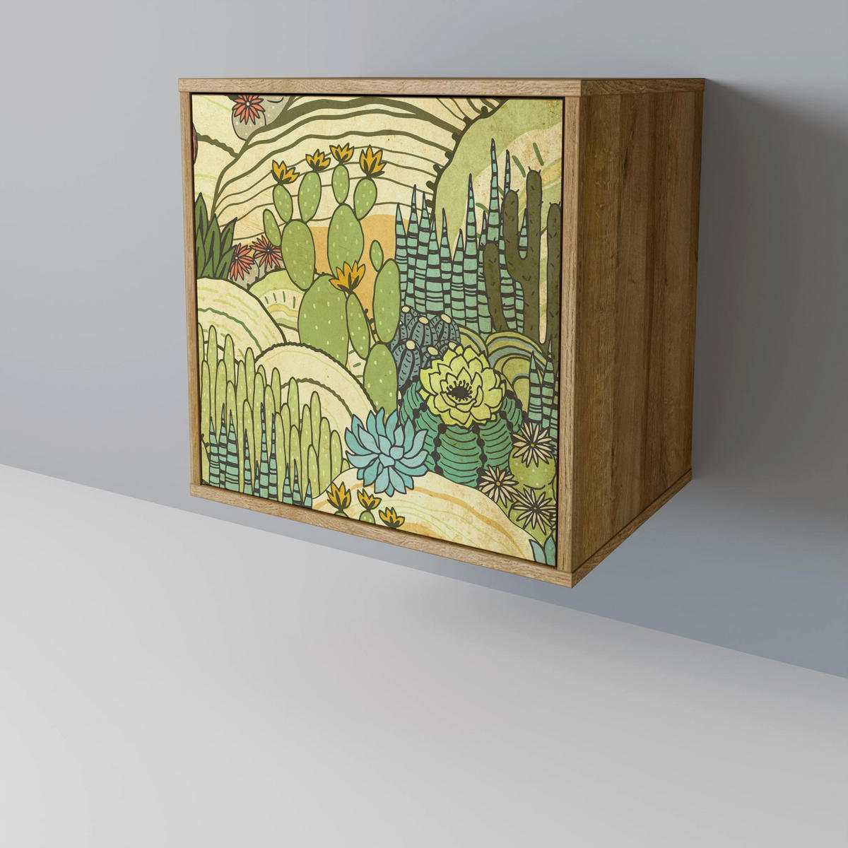 SIDEBOARD SUCCULENTS KALEIDOSCOPE, Eichefarben, 57,5x42x75,5 cm, Goldfarbene Metallfüße - Eichefarben/Goldfarben, Holzwerkstoff/Metall (57.5/75.5/42cm) - SpaceRebels