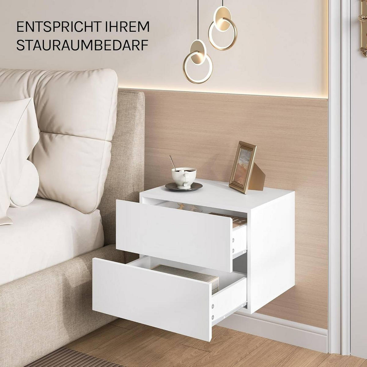 NACHTTISCH 2er Set hängend, mit 2 Schublade, 40x30x30 cm, Weiß - Weiß, Holzwerkstoff (40/30/30cm) - Woltu