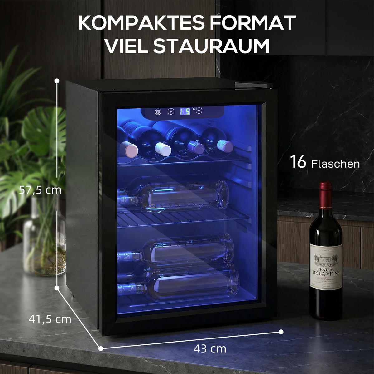 WEINKÜHLSCHRANK 48l, 43/42/58 cm Schwarz - Schwarz, Metall (41.5/57.5/43cm) - HOMCOM