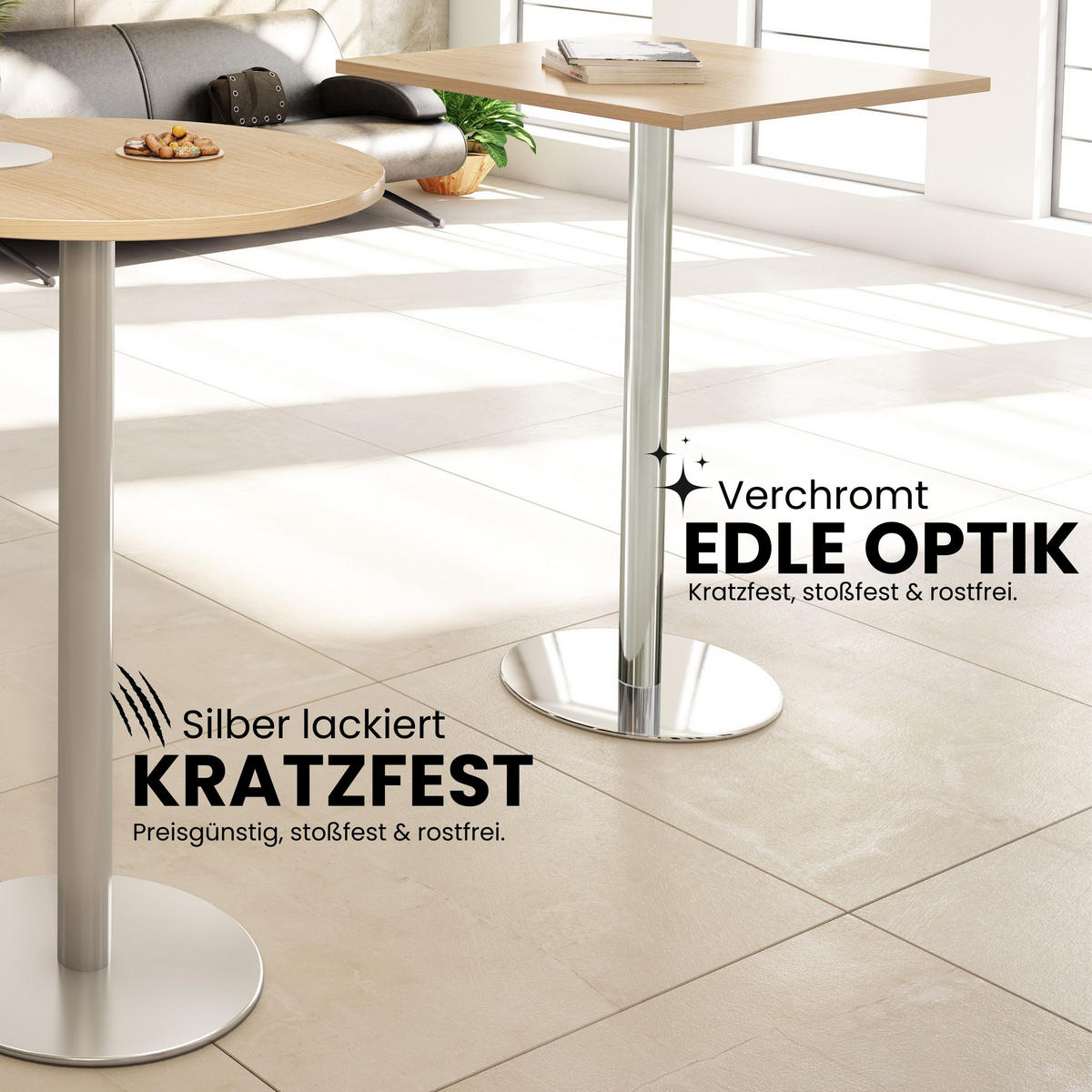 STEHTISCH eckig STH 80/80/111,6 cm in Ahornfarben/Chrom - Chromfarben/Ahornfarben, Holzwerkstoff (80/80/111.6cm) - bümö
