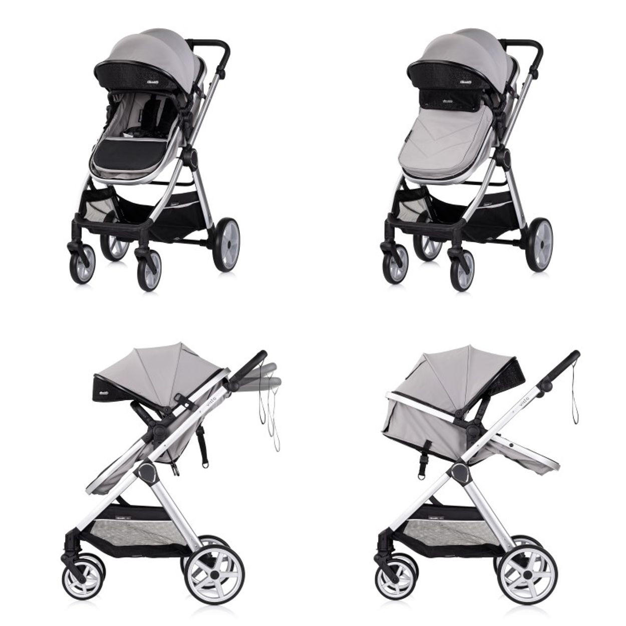 KINDERWAGEN 2 in 1 Vista hellgrau Wickeltasche, Fußabdeckung, Korb, Gurt - Grau, Metall (90/63/108cm) - Chipolino