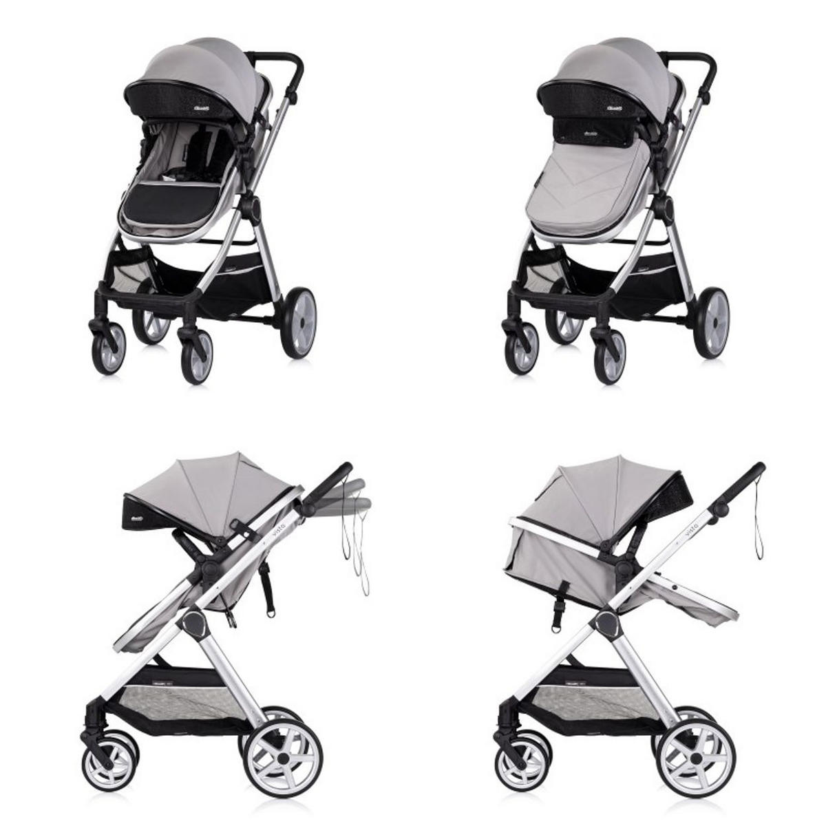 KINDERWAGEN 2 in 1 Vista hellgrau Wickeltasche, Fußabdeckung, Korb, Gurt - Grau, Metall (90/63/108cm) - Chipolino