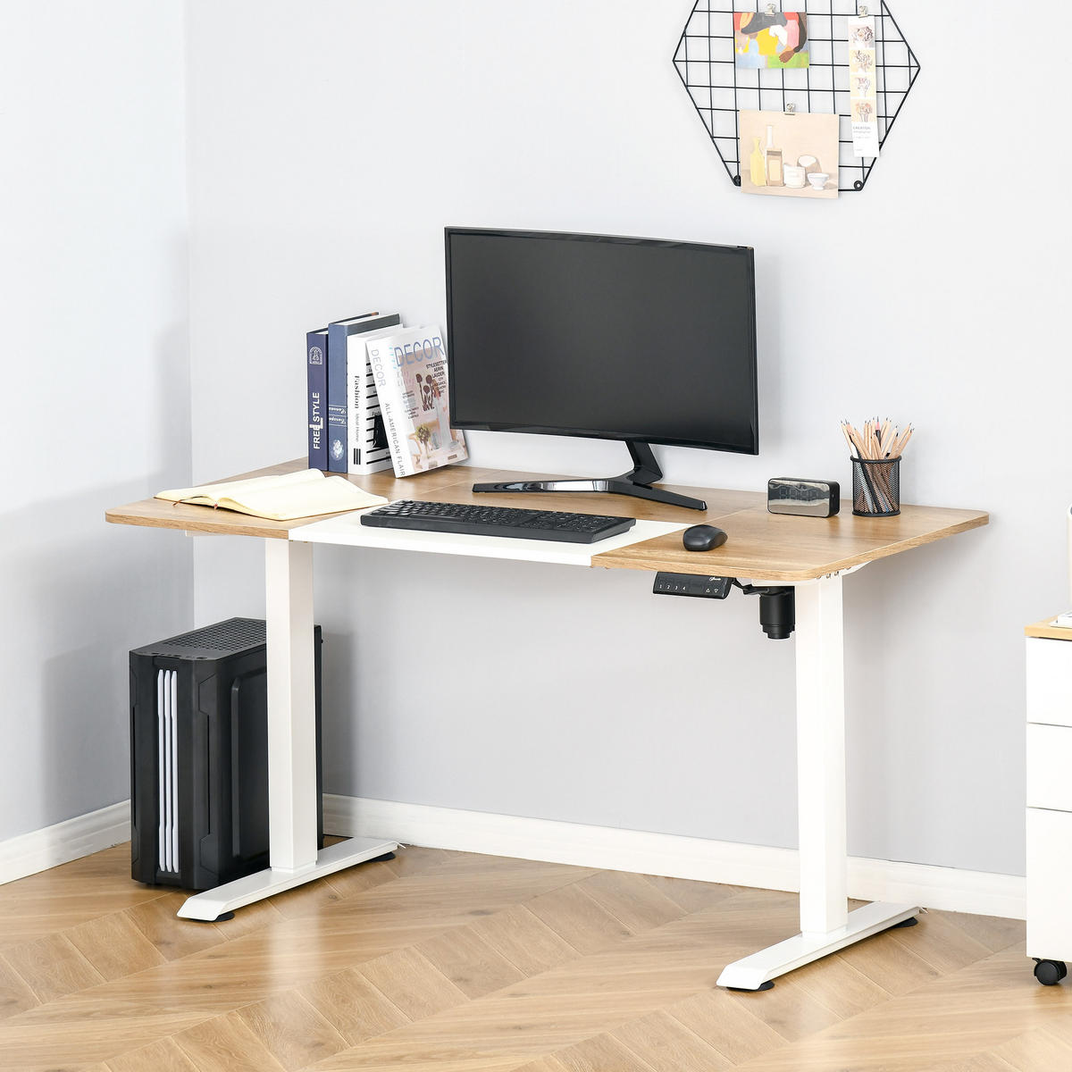 SCHREIBTISCH elektrisch höhenverstellbar 140 x 70 cm Weiß - Weiß, Holz (140/70/116cm) - Meubliv