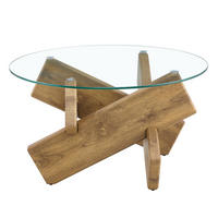 KLUBSKA miza MDF/steklo, premer 79 cm prozorna/barva lesa - prozorna, leseni material (79/79/45cm) - BEAOK