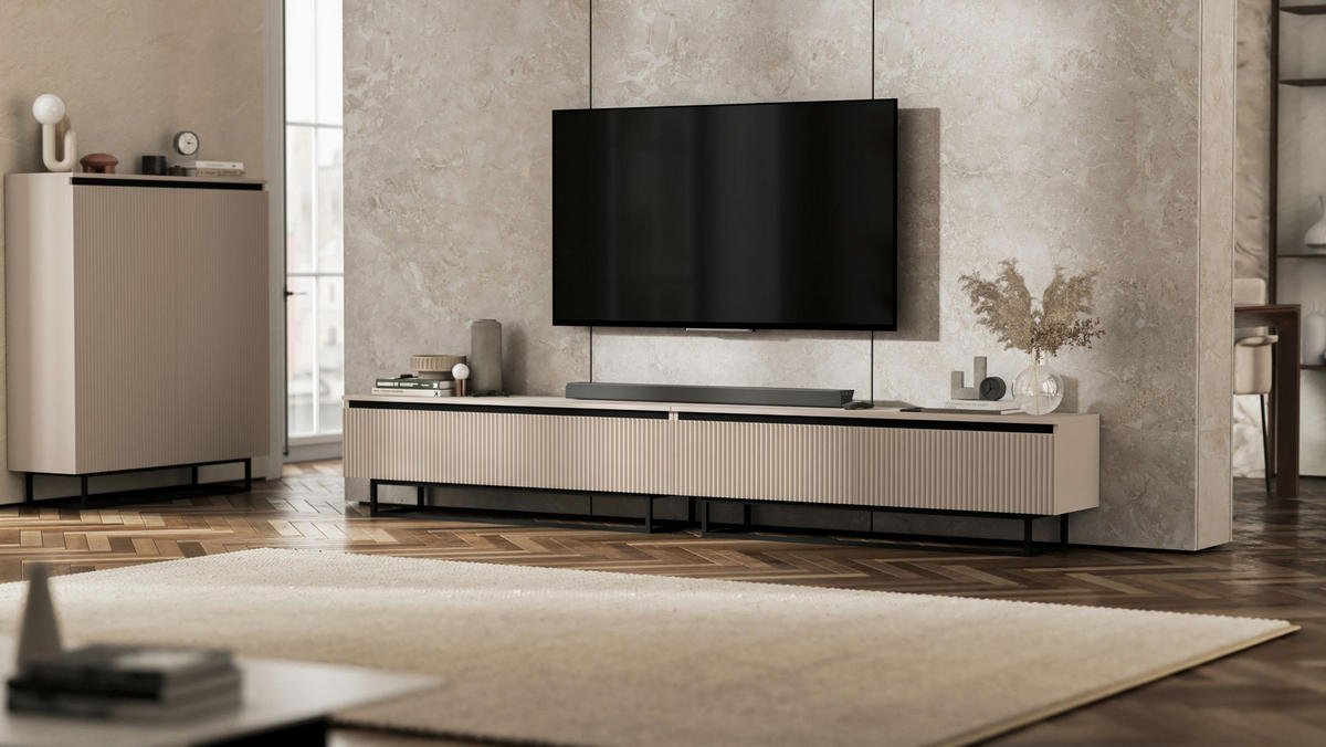 TV-LOWBOARD 2-er Set Selene Kaschmir Matt mit Metallrahmen 140 cm - Kaschmir/Schwarz, Holzwerkstoff/Metall (280/44/35cm) - Meble Lindner