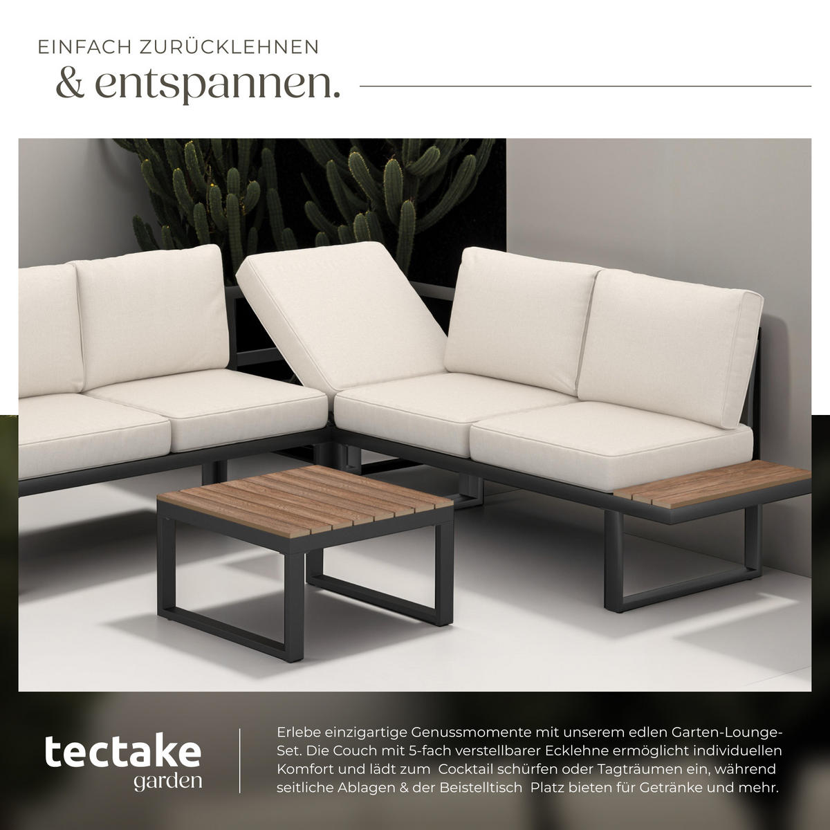GARTEN-LOUNGE-SET Eliar,höhenverstellbare Ausgleichsschrauben,schwarz - Schwarz, Kunststoff - tectake