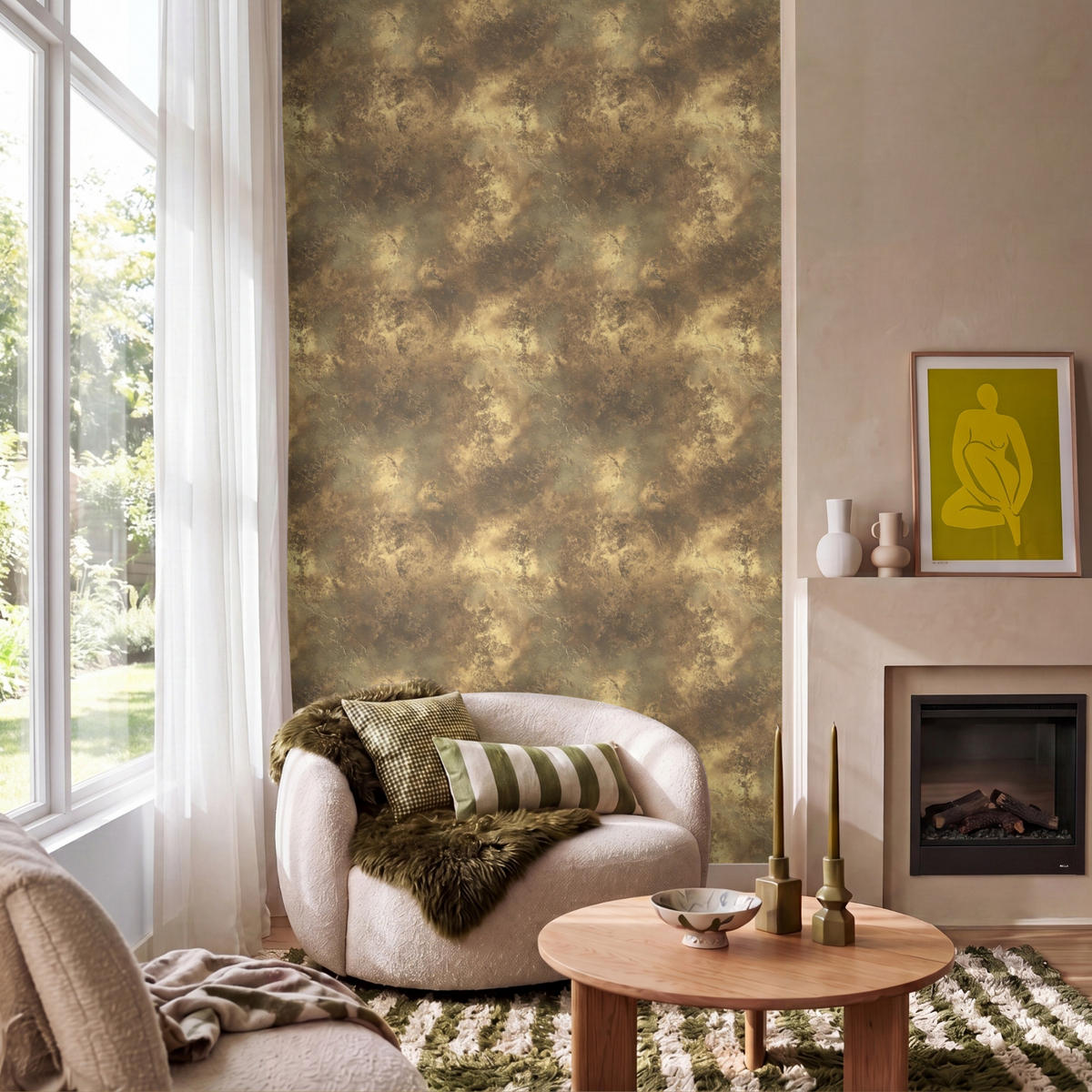 TAPETE - Antik - Metallic-Look - Gold - 160x260 cm - Messingfarben, Papier (160/260cm) - OnlyWow
