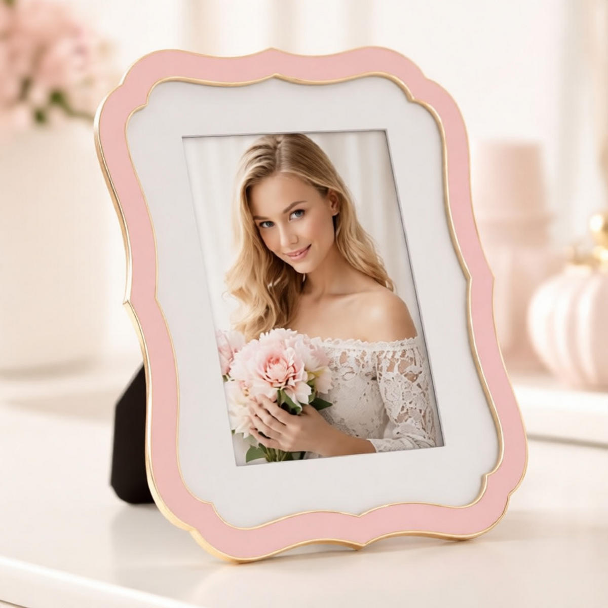 BILDERRAHMEN Margot, Fotoformat 15 x 20 cm, rosa und goldfarben, Zink und Glas, Rahmen 17 x 1,4 x 21,9 cm - Pink/Goldfarben, Glas/Metall (17/21.9/1.4cm) - Mauro Ferretti