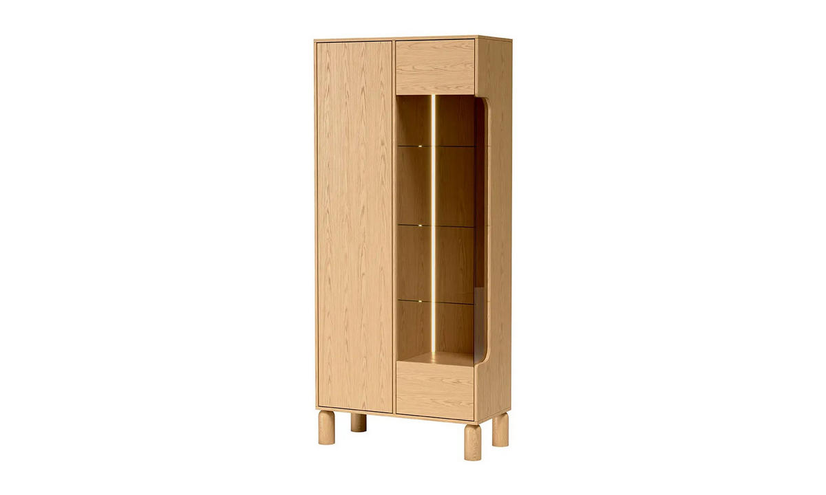 VITRINE LINDEN 89/40,6/197 cm mit Glastür ohne LED Eiche Bookmatch - Eichefarben, Eichenholz/Holzwerkstoff (89/197/40.6cm) - Lookway