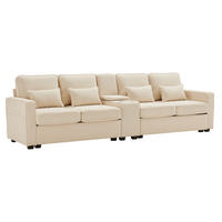 4-SITZER Sofa 290/88/83 cm Beige aus Leinen mit USB-Anschluss und Getränkehaltern - Beige, Textil (83/88/290cm) - OKMYHOME