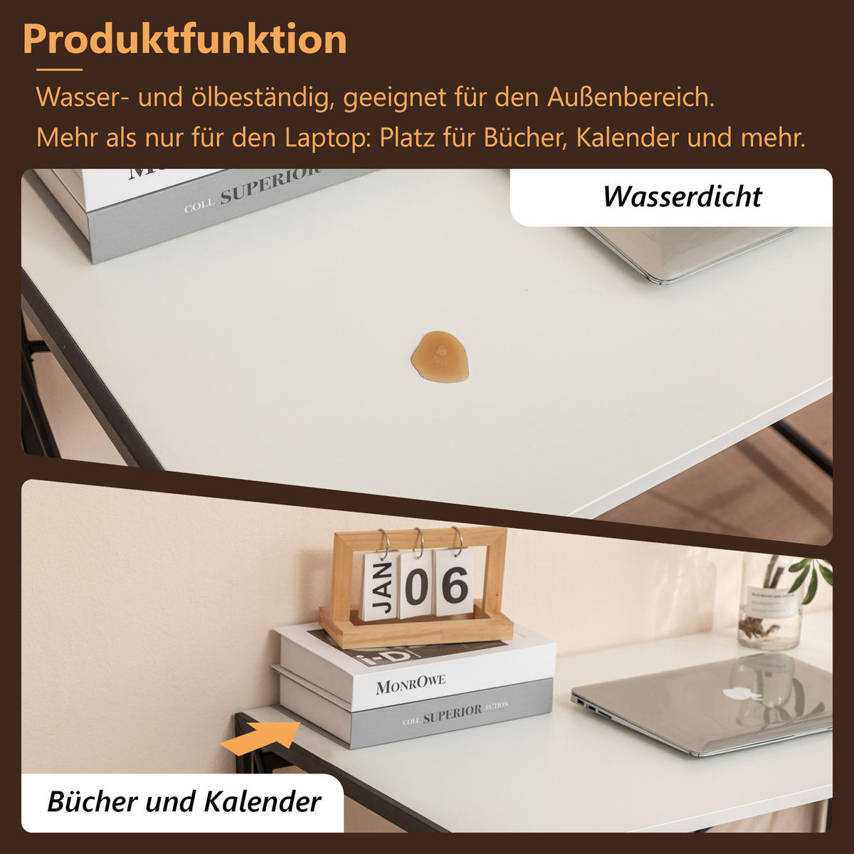 SCHREIBTISCH Klappbarer MDF wasserfest kompakt Faltfunktion schneller Aufbau Homeoffice modern - Weiß, Holzwerkstoff/Metall (99/50/75cm) - EVRYAE