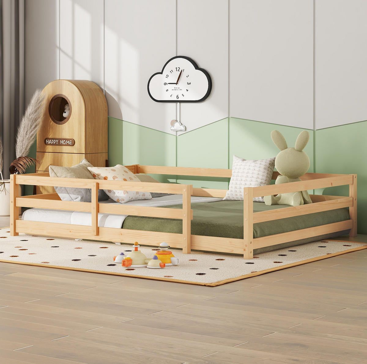 KINDERBETT 140/200 cm aus Kiefer Massivholz mit 4-seitiger Umrandung Natur - Naturfarben, Holz (140/200cm) - Modenvie