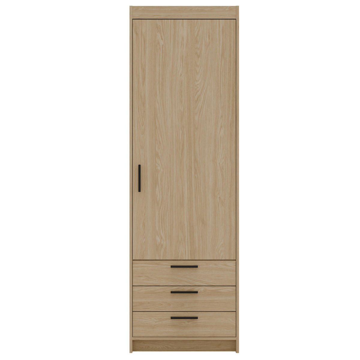 DREHTÜRENSCHRANK Elena mit 1 Tür und 3 Schubladen, Eiche Geölt - Eichefarben, Holzwerkstoff (60/190/53cm) - Beautysofa