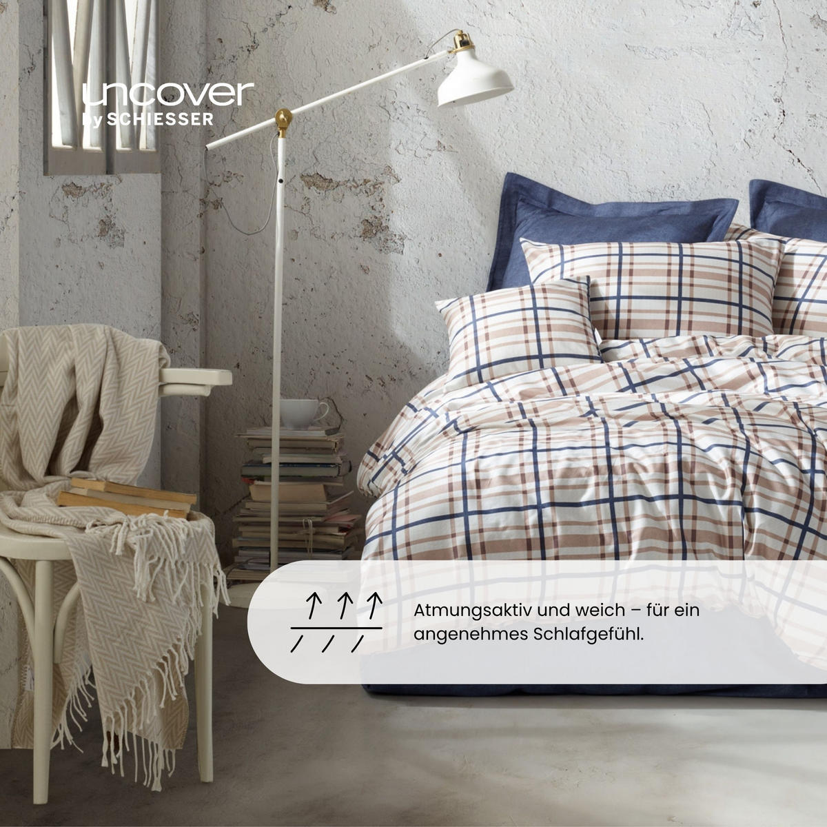 BETTWÄSCHESET Maxim - Baumwollsatin - 2-teilig - 135x200cm - Taupe-Blau - Blau, Textil (135/200cm) - Uncover by Schiesser