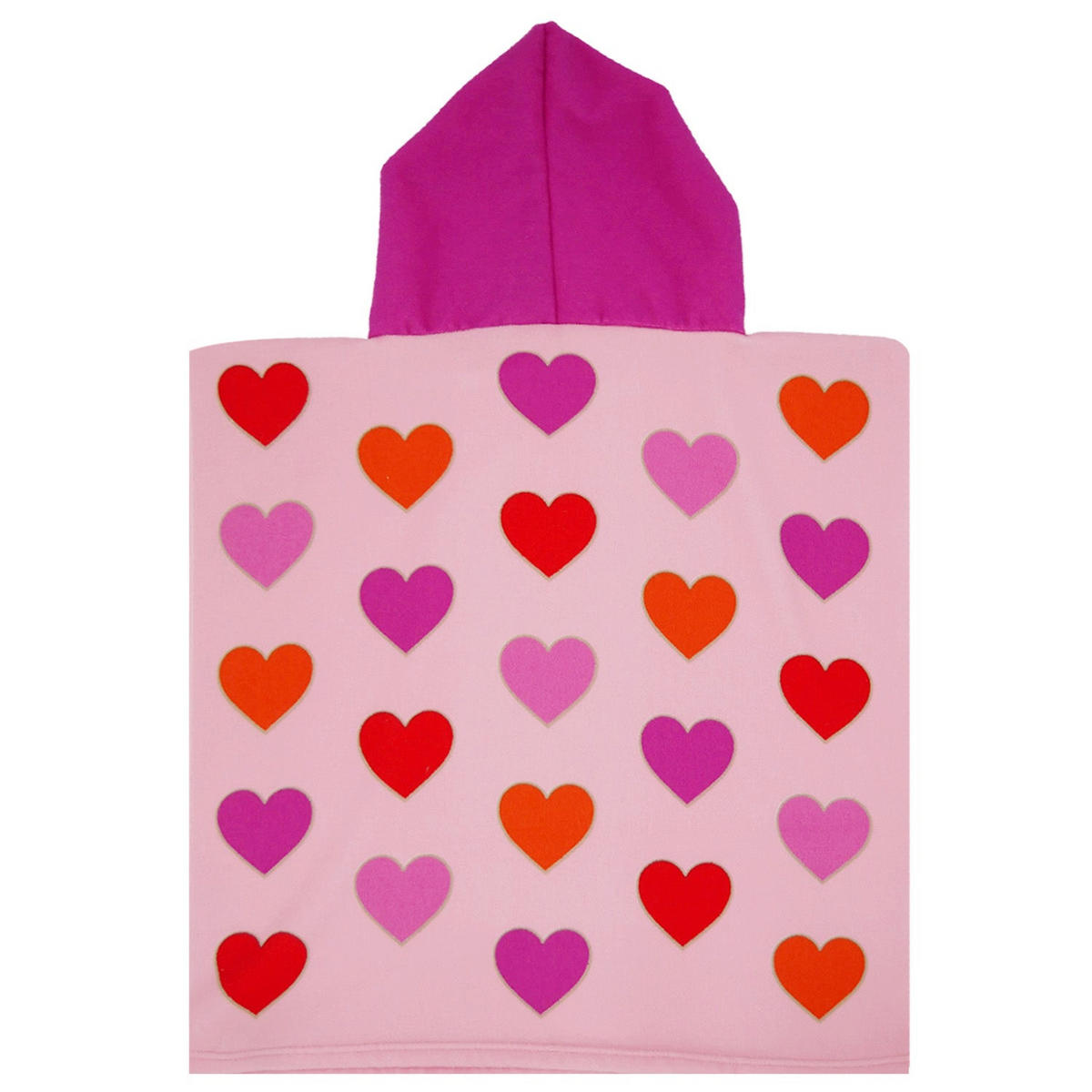 PONCHO Kinder Mikrofaser Rosa 60x60 250g/m² - PONCHO Herzen - Pink, Textil (Einheitsgrößenull) - LE COMPTOIR DE LA PLAGE