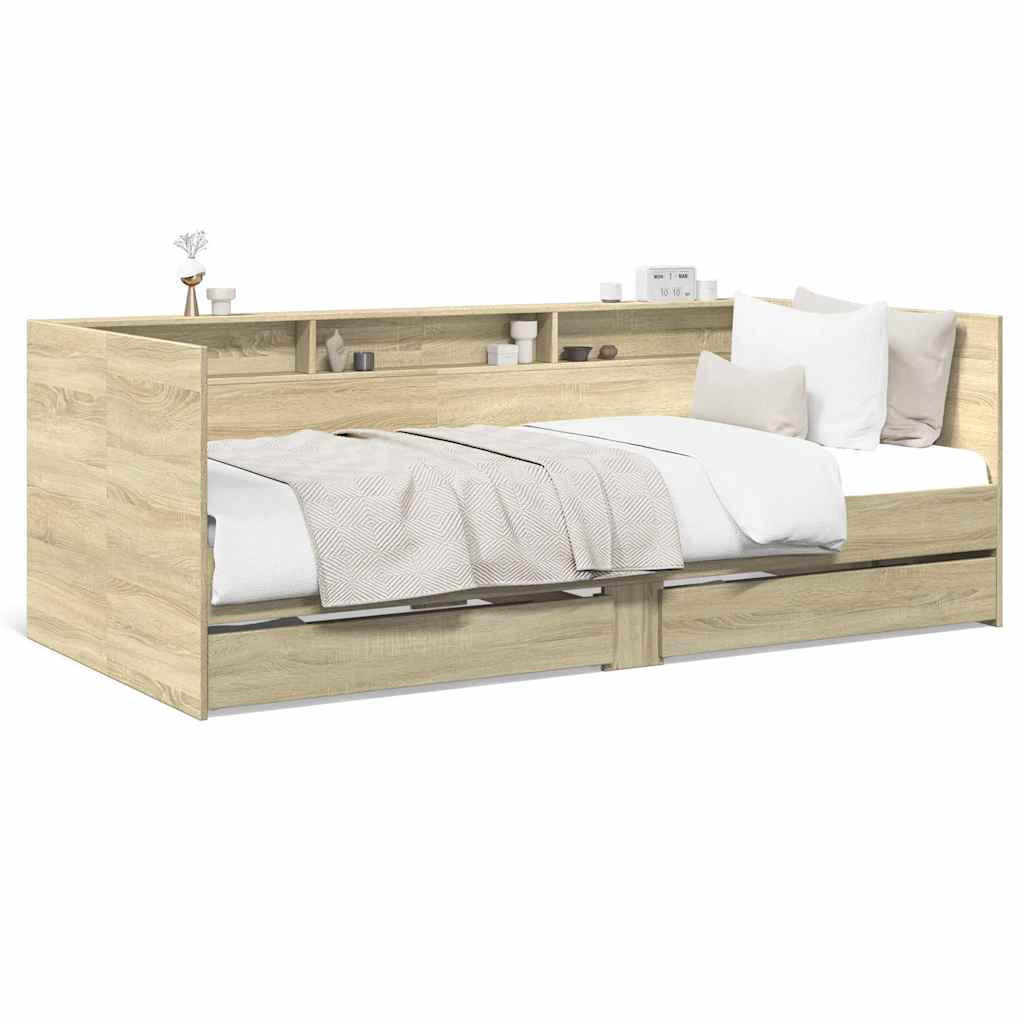 TAGESBETT Mit Schubladen Ohne Matratze Sonoma-Eiche 100/200 Cm - Hellgrau, Holzwerkstoff (100/200cm) - vidaXL