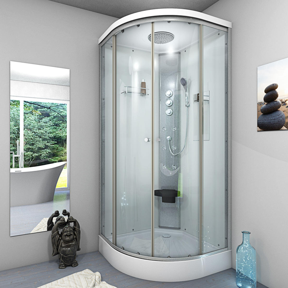 DUSCHE Fertigdusche D10-20T1-EC Weiß 100x100 - Weiß, Glas/Kunststoff (100/100/215cm) - AcquaVapore by Sandra Jentho