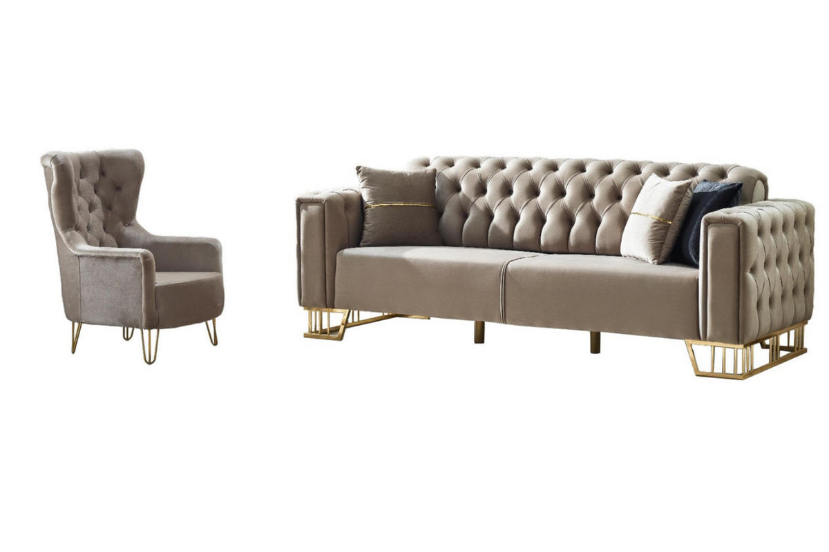 SITZGARNITUR Royce Beige Taupe Stellvariante:2+1 - Beige, Holz (180/85/90cm) - Villa Möbel