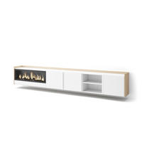 LOWBOARD, Weiß und Eiche, 315/35/50cm, Kamin mit Feuereffekt XXL - Weiß, Holzwerkstoff (315/50/35cm) - Skraut Home