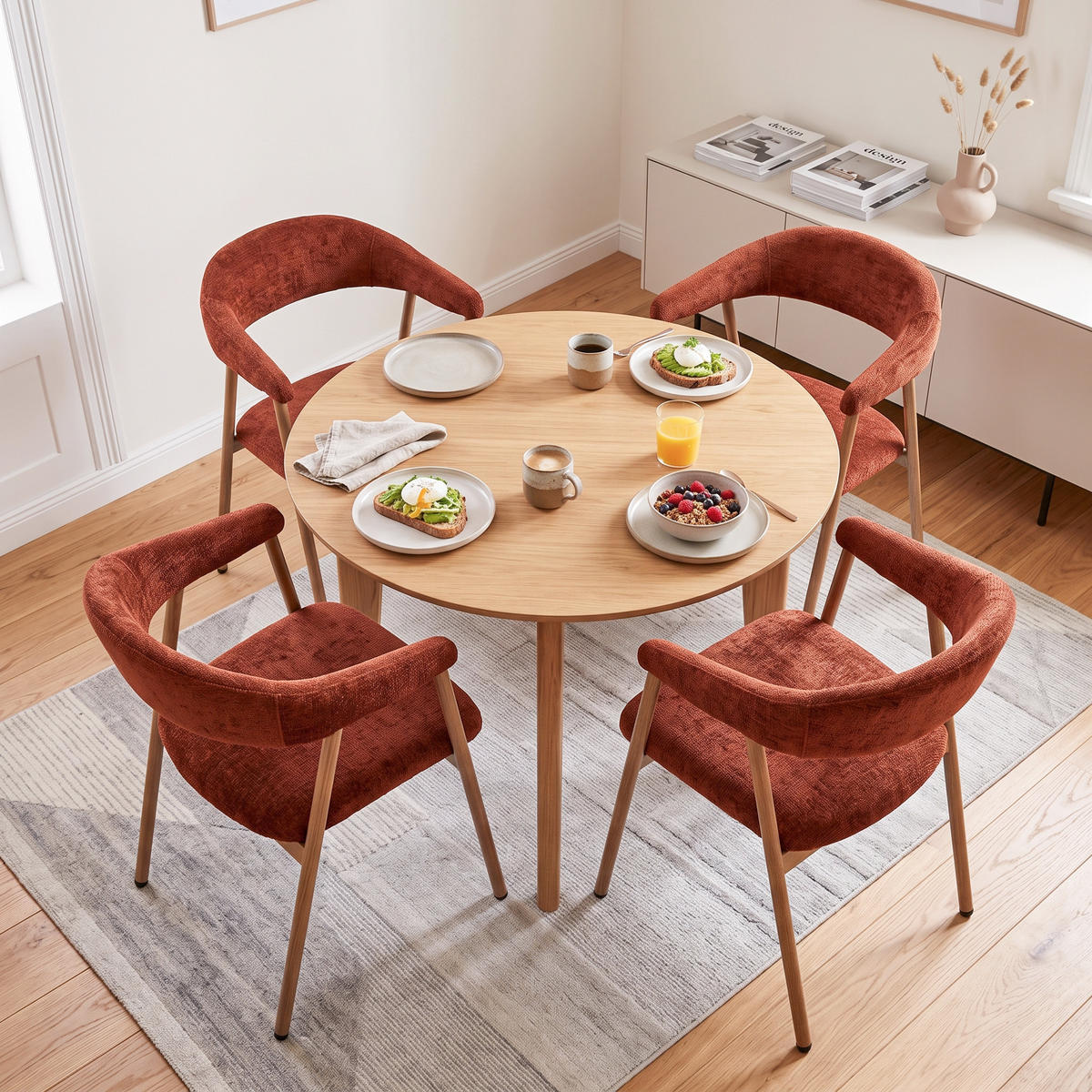 ESSZIMMERSTÜHLE 4er-Set, gepolstert, Chenille, Metallbeine in Holzoptik, Rot - Rot, Textil (61/80.5/59cm) - Meubles Cosy