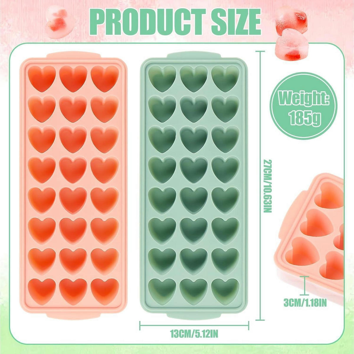 EISWÜRFELFORM Herz 2-teiliges Set Silikon 24-Cavity mit Deckel - Multicolor, Kunststoff (3/1/5cm)